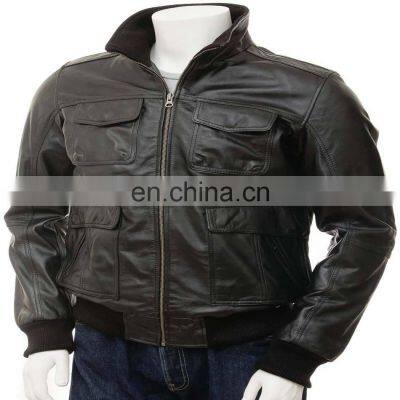 100% Cow leather pilot bomber custom jacket