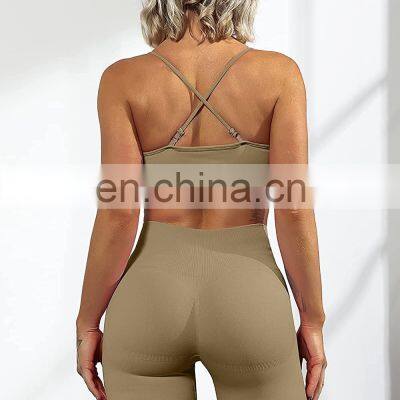 Workout Sets for Women 2 Piece Cross Back Straps Sports Bra Seamless Shorts Yoga Gym Activewear Set photo-2