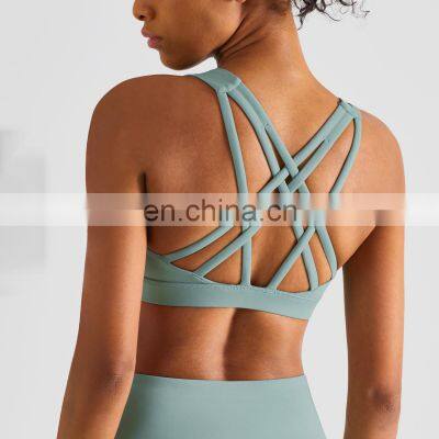 OEM & ODM Acceptable Sexy Cross Back Straps Bra Women Workout Gym Running Training yoga Top Fitness Wear Active Clothing