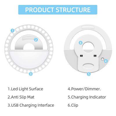 Rechargeable Portable Clip-on Mini Selfie Phone Ring Fill Light for IPhone/Android Smart Phone Photography photo-5