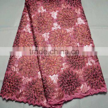 L400-1 last design High quality double organza Korea embroidery lace fabric with many sequnce