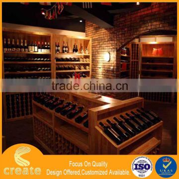 Retro Wood display showcase rack for retail red wine store with wood veneer