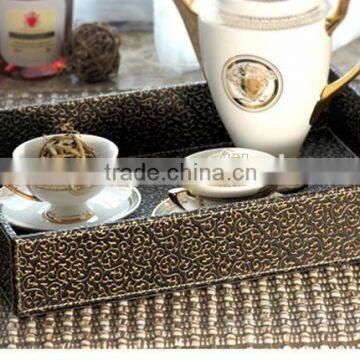 Custom-made high quality PU leather & Wooden tea tray, PU leather tea tray,faux leather tray, Leather Fruit Dish Fruit Plate