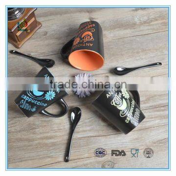 Hot sale black style ceramic mug with spoon in handle