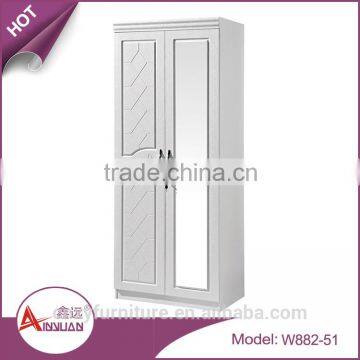 Cheap small wardrobe closet organizer 2 door white bedroom wooden wardrobe design pictures with mirror