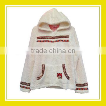 2016 Fashion Products Bros Baby Rinne Embroidery Women Long Sleeve Zippered White Fleece Hoodie