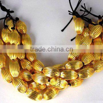 AAA Beautiful Natural 24k Gold Plated Copper Rondelle Oval Melon Shape Beads Findings 7 Inch 9X16mm Matte Finish Beads