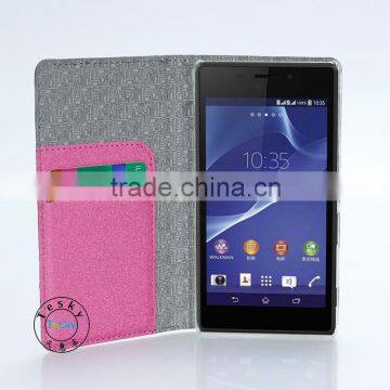 For Sony M2 Leather Case,Case For Sony Xperia M2 S50h Flip Case Cover Pink