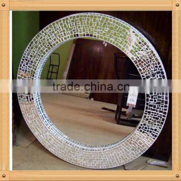 Home Treats Round Crackle Wall Mirror Handmade Mosiac Glass Mosaic Aqua or Silver Frame 40 x40cm