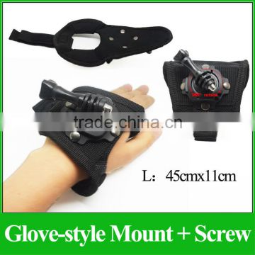 GP127L Outdoor 360-degree Rotation HQS Creative Glove-style Mount with Screw for Go Pro Hero3+/3/2/1 Camera SJ4000