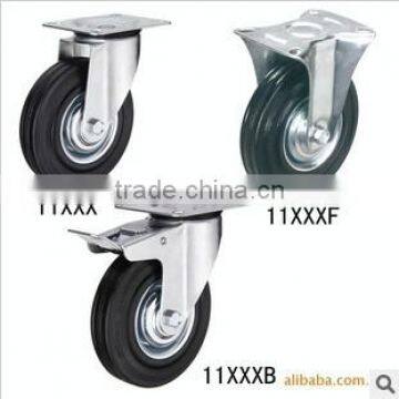 Flat Plate Swivel Black Rubber Caster, roller bearing