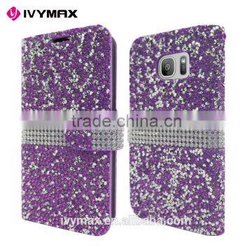 IVYMAX High Quality Luxury Rock Crystal Rhinestone PU Leather Diamond Wallet Case Flip Cover For Samsung Galaxy S7/G930 photo-4
