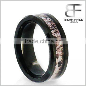 8mm Men's Tungsten Carbide Ring Wood Inset Tungsten Beveled Edge