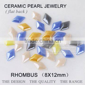 ceramics pearl 8*12mm rhombus flat back ceramic Rhinestone factory direct on sales