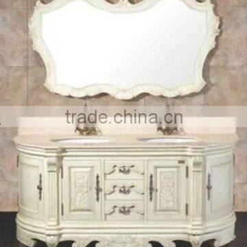 Travertine marble Antique single sink wooden mirror and vanity top with Baltic Brown/Classic solid wood bathroom vanity