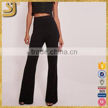 Custom Hot Sexy Slimming Women Stretch Pants, New Arrival Women Black Flared Trousers photo-6