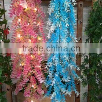 Factory direct sale artificial wisteria vine plastic ivy leaf with led lights for Christmas decor