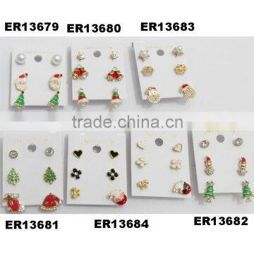 yiwu cute santa tree bell snowman stud jewelry crystal metal christmas earrings wholesale