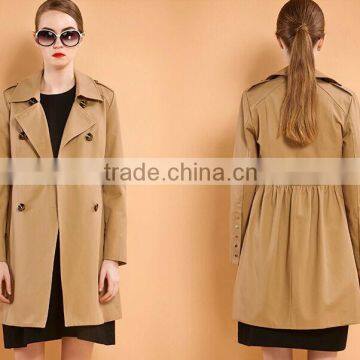 Top women fashion comfort blank cotton/polyester waterproof long style fitness trench coat