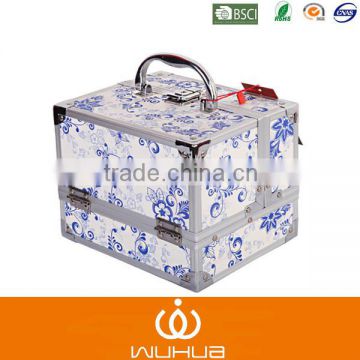 Double open beauty case with trays portable cosmetic box makeup box