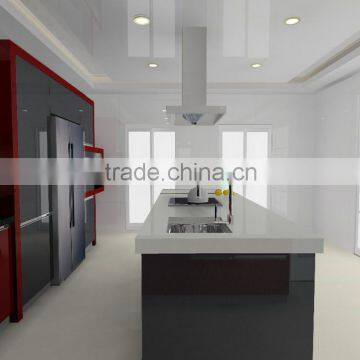 Red Lacquer High Gloss Cupboard MDF Wooden Kitchen Cabinet photo-3