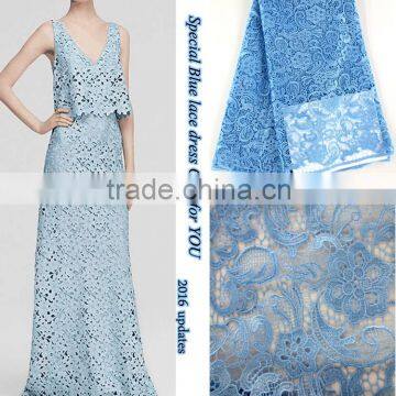 Special blue guipure laces fabric pure color chemical lace shows your beauty