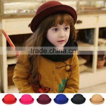 MZ3000 Winter Warm Woolen Kids Baby Child Retro Bowler Derby Cute Bucket Hat