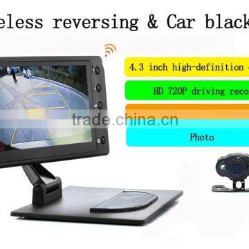 720P driving recorder Wireless reversing and car black box+4.3"+G-Sensor+night vision+Motion Detection+Dual lens Car camera DVR