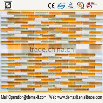 Demax crystal yellow glass mosaic mix white marble tile