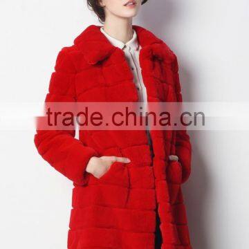 Red Color Winter Rex Rabbit Fur Jacket for Fashion Ladies