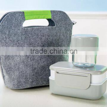 fashion plastic lunch box bento with travel cup in felt cooler bag