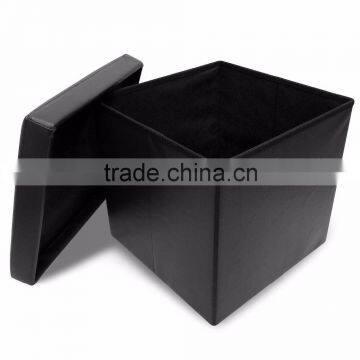 Foldable Storage Ottoman - Contemporary Faux Leather Ottoman With Cover, Black photo-2