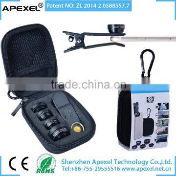 Apexel clip wide angle lens+macro lens+fisheye lens+zoom telephoto+CPL mobile phone 5 in 1 lens kit with box for iPhone iPad