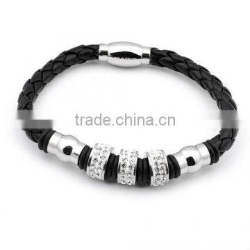 Stainless Steel Leather And Crystal Wrap Bracelets(RB10140)