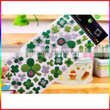 Four Leaf Clover glitter powder sticker, greed glitter sticker