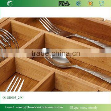 BH003 Bamboo Expandable Drawer Organizer,Bamboo Utensil Drawer Organizer Tray