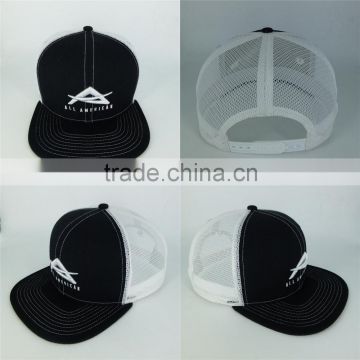 Custom Made 6 Panel Flat Brim Trucker Cap With Embroidery Logo