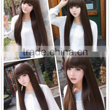 2015 Cosplay Party Long Straight Wigs Full dark brown Synthetic Hair Wig Fashion