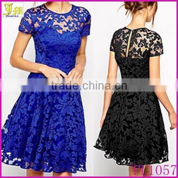 2015 New Fashion Sexy Women Dress Spring Summer Casual Cocktail Party Dresses Woman Black Blue Flower Lace Dress