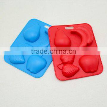 Party 4-Cavity Cute Fruits Banana Stawberry Pear Apple Shaped Ice Chocolate Sugar Cake Silicone Mini Cube Mold Tray