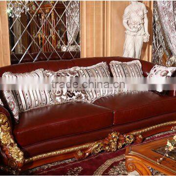 Luxurious French Rococo Brown Leather Wooden Hand Carved Living Room Sofa, Italian Palace Furniture(MOQ=1 SET) photo-4
