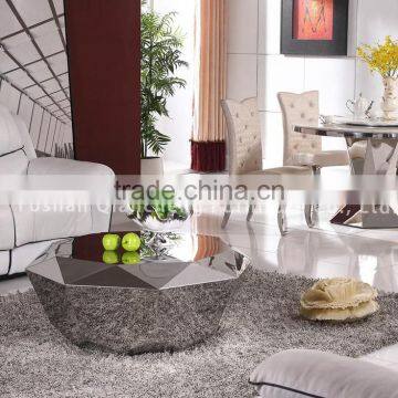 Polyhedron Mirror Silver Stainless Steel Coffee Table photo-3