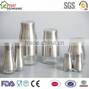 Metal Covered Glass Seasoning Salt Pepper Canister Storage Jar