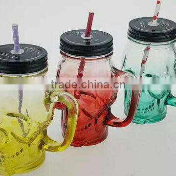 Colorful Skull Head Shape Glass Drinking Cup; Skull Head Glass Mason Jar photo-2