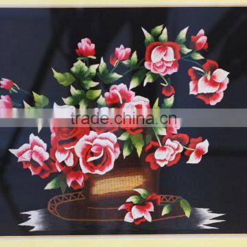 Embroidery flower paintings from Vietnam, rose wall paintings, handmade in Vietnam