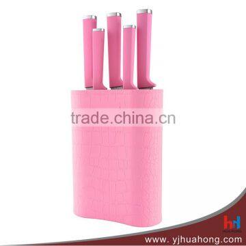 Lovely Pink Color Coating Knife Set,Kitchen Knife Set with Pink PP Block