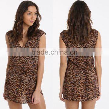 Wholesale Clothing Beach Wear Indian Womens Sexy Leopard Printed Fancy Pure Mature Sheer Beach Dress For Party Wear