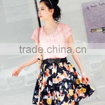 NEW 2015 Spring Summer New Women Clothing Girl Casual Bow Tie Short Sleeve Chiffon Blouse & Shirt Office Lady Ruffles Formal Top photo-3