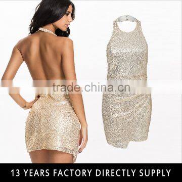 OEM halter low back sleeveless bodycon sequin sexy tight dress porn