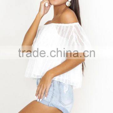 Summer Women Casual Tops Latest Saree Blouse Designs off Shoulder Ruffle Top photo-4